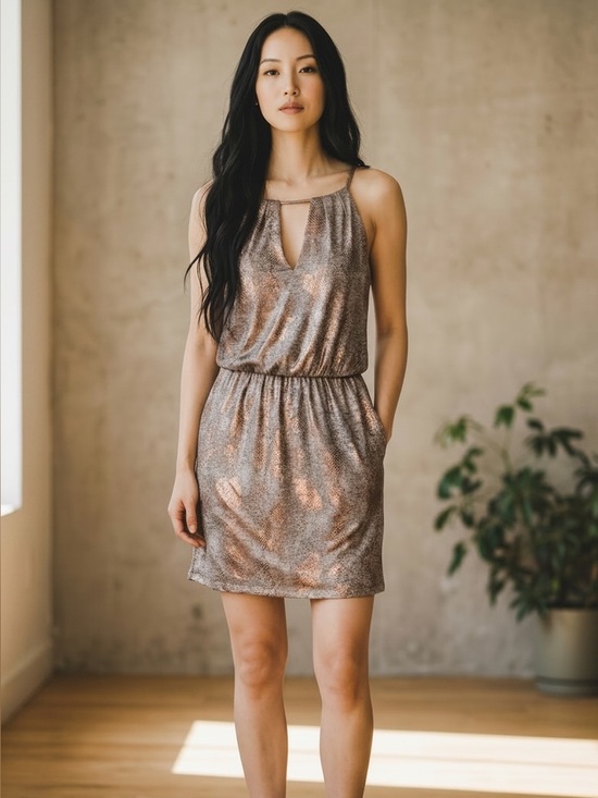 White House Black Market Dresses & Skirts - White House Black Market Metallic Rose Halter Mini Dress